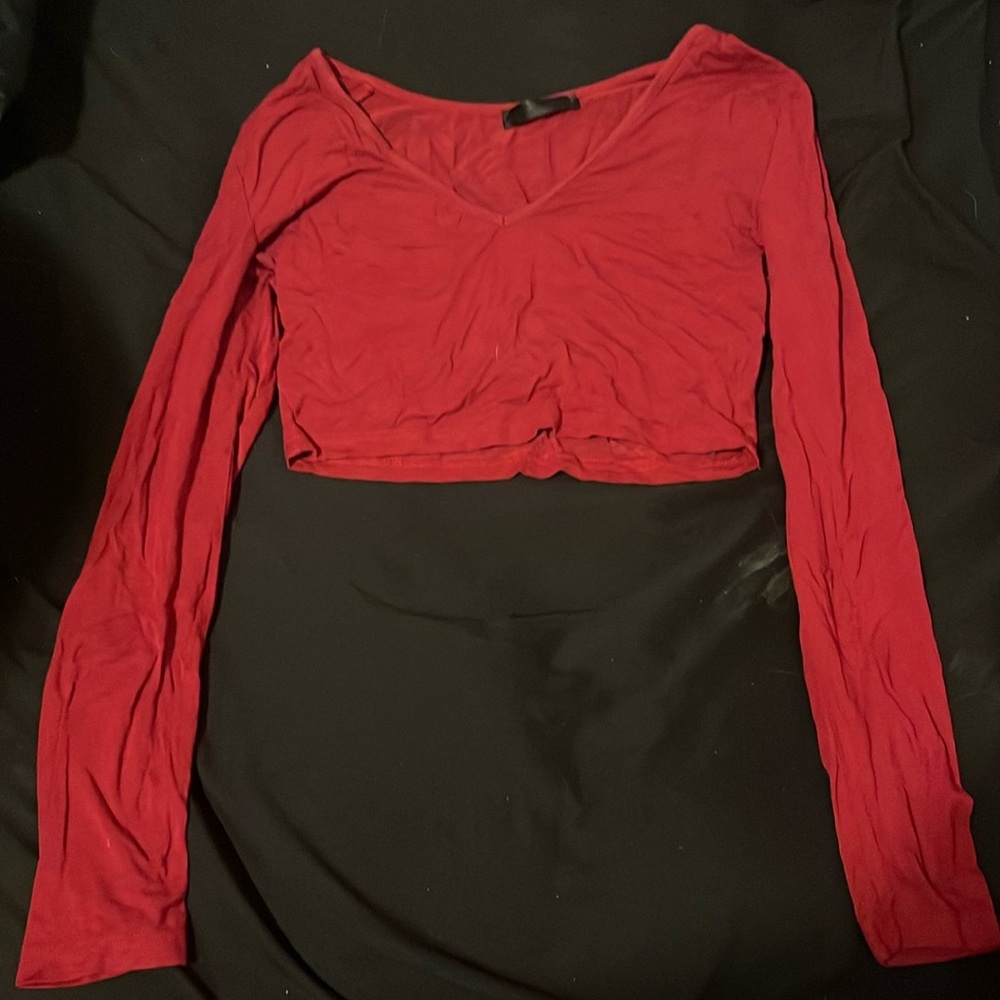 Long Sleeve V Neck Crop Top